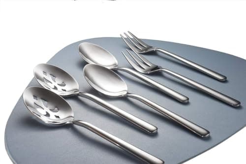 Serving Spoon x 2,Slotted Serving Spoon x 2,Serving Forks x 2,RTT 9 Inch Stainless Steel Catering Serving Utensils for Party Buffet Dinner Banquet Kitchen Basics (Silver Mirror Finish) 9