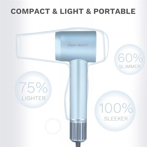 ZQIAN BEAUTY Hair Dryer, High-Speed Blow Dryer with 110,000 RPM Brushless Motor, 200 Million Negative Ionic Hair Dryer, Fast Drying Low Noise Hairdryer with Magnetic Concentrator Nozzle (Silver Blue) 6