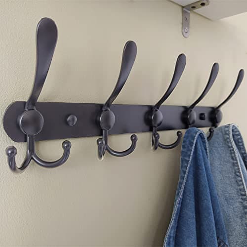 Dseap Coat Rack Wall Mounted - 5 Tri Hooks, Heavy Duty, Stainless Steel, Metal Coat Hook Rail for Coat Hat Towel Purse Robes Mudroom Bathroom Entryway (Black, 2 Packs) 7