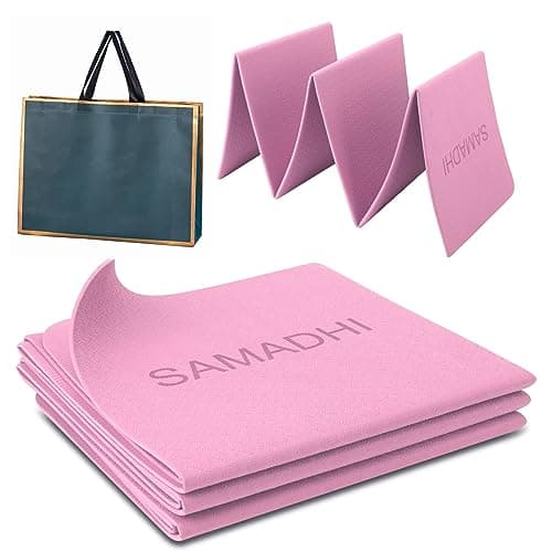 SAMADHI Folding Yoga Travel Mat, Double-sided non-slip, Lightweigh and Convenient packaging, 4mm Thick for Yoga Pilates and Fitness etc (With Waterproof Oxford Cloth Storage Bag)