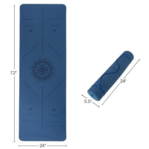 Yoga Mat with Alignment Marks - Lightweight Exercise Mat with Carry Strap for Home Workout or Travel by Wakeman Outdoors (Blue) 6