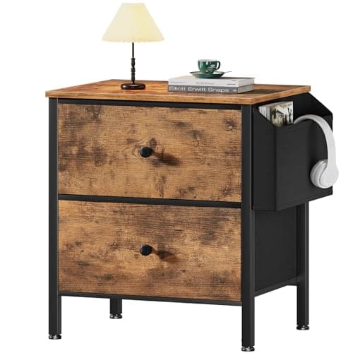 BOLUO Night Stand with Drawers for Bedroom - Small nightstand with Pocket 2 Drawer Dresser End Table Brown