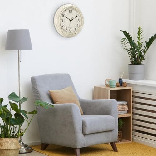 Peohud Silent Wall Clock, 12 Inch Vintage Non Ticking Quartz Battery Operated Round Clock, Rustic Wall Clock for Living Room Kitchen Home Office Classroom School 7