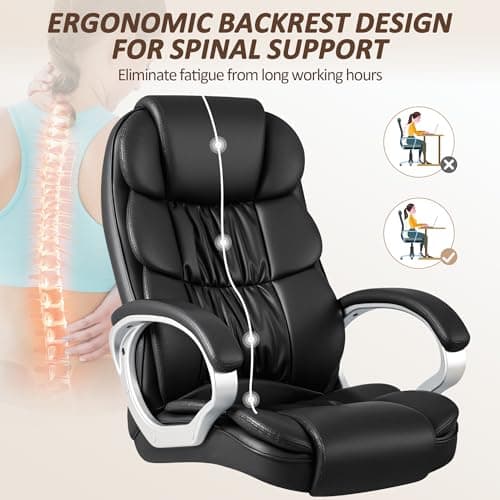 Homall Office Chair High Back Computer Desk Chair, PU Leather Adjustable Height Modern Executive Swivel Task Chair with Padded Armrests and Lumbar Support (Black) 5