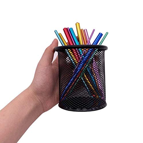 HSYMQ Black Pen Holder Cup for Desk, Pencil Cup Holder, Black Wire Mesh Pen Cup for Desk Office Pen Organizer 7