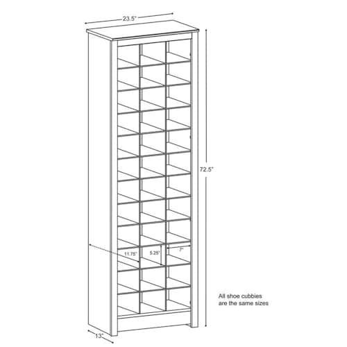 Prepac Gray Tall Storage Cabinet, Shoe Cabinet, Entryway Furniture with 36 Shoe Cubbies 13"D x 23.5" W x 72.5" H 3