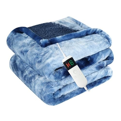 Cushious Electric Heated Blanket Throw 50''x60''Size Faux Fur Heating Blanket 10 Heating Settings, 1-8h Timer & Overheat Protection, Machine Washable, Soft Flannel and Sherpa Full Body Warmth