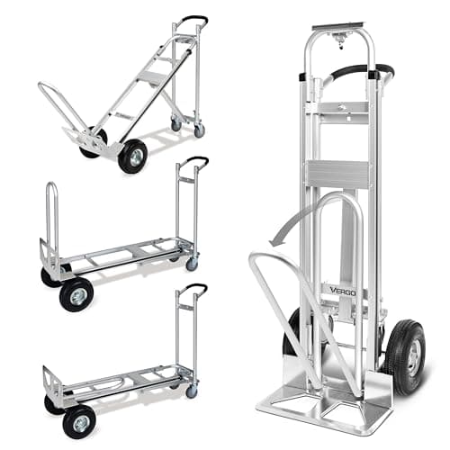 Vergo Industrial Convertible Hand Truck - AS7A2 Heavy Duty Aluminum 3 in 1 Dolly (750 lb Capacity) Lightweight Frame, Ergonomic Handle, Extendable Loop, Versatile Moving Dolly (3 Positions, 53" High)