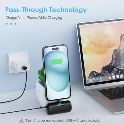 Mini Portable Charger USB C Power Bank,Upgraded 5000mAh PD Fast Charging Battery Pack Built-in USB-C Connector Travel Essential for iPhone17/17Pro/17Pro Max/Air/16 Plus/16Pro Max/15 Series,Android 7