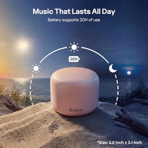 Bobtot Portable Bluetooth Speakers with Strap Easy to Carry, Wireless IPX5 Waterproof Mini Speaker with Loud Stereo Sound, 20 Hours Playtime, Rechargeable Battery, Built-in Microphone, Pink 6