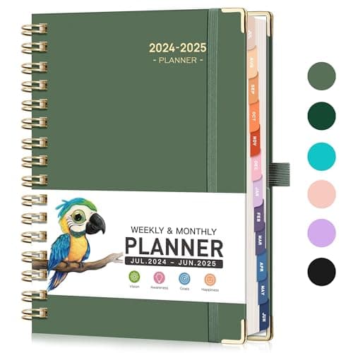 RETTACY Planner 2024-2025, Academic Planner, July 2024 - June 2025 Weekly and Monthly Planner, Medium 5.7" × 8.3", 12-Monthly Tabs, Spiral Bound, Hardcover, for Teacher, Student (Light Green)