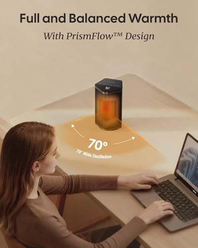 ComDomus Small Space Heater, 1500W Portable Electric Heaters for Indoor Use with Thermostat, 70° Oscillation, 5 Modes, 12H Timer, Black Room Heater for Office Bedroom Desk 5