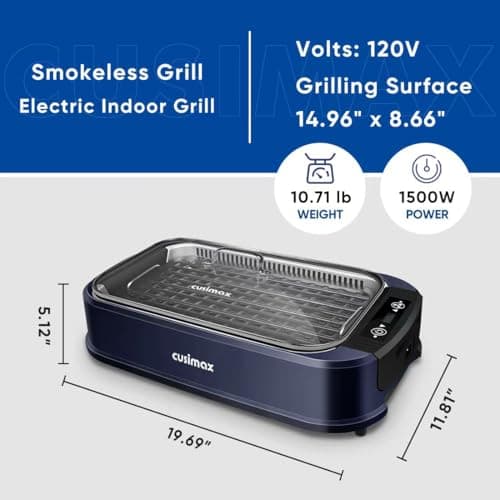Indoor Grill CUSIMAX Electric Smokeless Grill Portable Korean BBQ with Turbo Smoke Extractor Technology, Non-stick Removable Plate, Tempered Glass Lid, Great for Party(Single Plate) 6