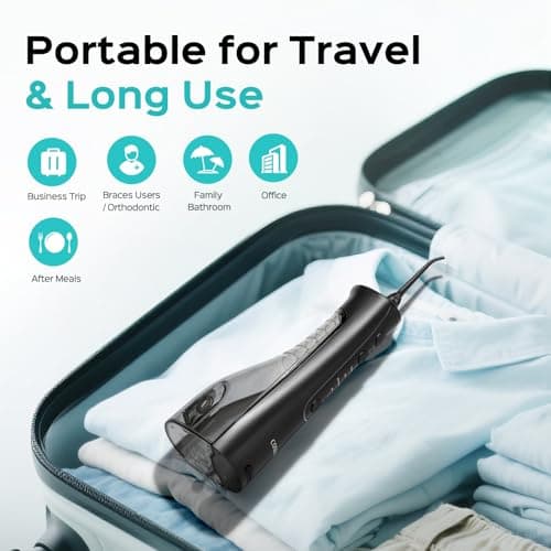 COSLUS C50 Portable Water Flosser for Teeth: 4 Modes & 5 Intensity Levels Professional Electric Dental Pick for Sensitive Gums, Braces & Orthodontic - Cordless for Travel Use, for Adults, BPA-Free 6