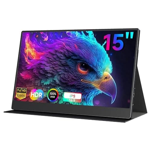 AYY Portable Monitor 15 Inch 1080P FHD 100% sRGB, USB-C HDMI External Display, HDR IPS Ultra-Slim Second Screen for Laptop PC Mac Phone PS5/4 Xbox Switch, Bulit-in Speakers, with Smart Cover