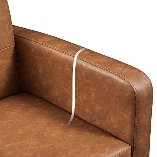 Yaheetech Mid-Century Accent Chairs, PU Leather Modern Upholstered Living Room Chair, Cozy Armchair Button Tufted Back and Wood Legs for Bedroom/Office/Cafe, Retro Brown 7