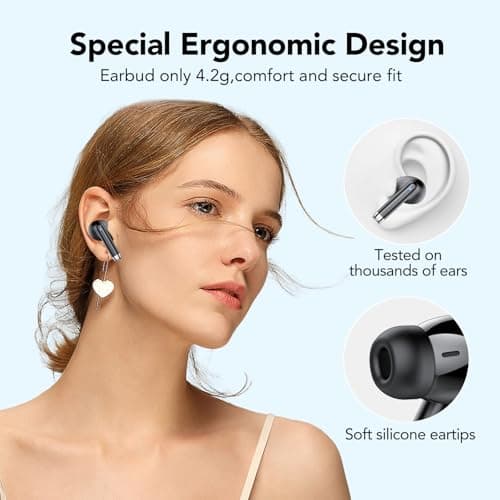 Wireless Earbuds, 2025 New Bluetooth 5.4 Headphones HiFi Stereo with 4 ENC Mic, 40H Mini Ear Buds In-Ear Noise Cancelling Earbuds with LED Screen, Ultra Light USB-C Bluetooth Earphones for Android iOS 7