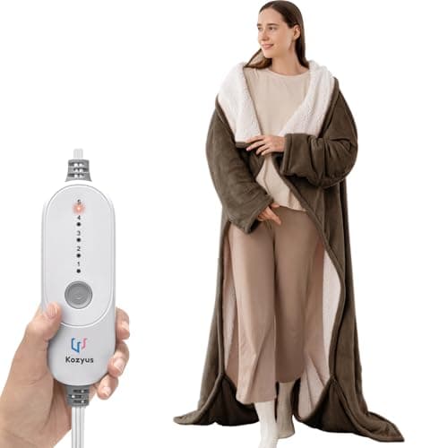 Kozyus Wearable Heated Blanket with Foot Pocket & Sleeves, Electric Blanket Heated Robe for Women & Men, 5 Heat Settings, 3H Auto-Off, Machine Washable, ETL Certified, Gift-Ready, 50x70 inches, Brown