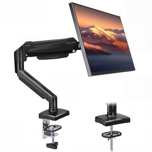 BONTEC Monitor Arm for 15-32 Inch Screens, Ergonomic Gas Spring Single Monitor Mount, Full Motion Desk Stand with Tilt Swivel Rotation, VESA 75x75mm 100x100mm, C Clamp, Grommet Base, Cable Management