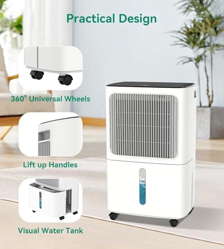 2500 Sq.Ft Dehumidifier for Basement with Drain Hose Max 34 Pints, VEAGASO Dehumidifiers for Home, Large Room, Bathroom, Bedroom, Three Modes, Intelligent Humidity Control, Dry Clothes, 24HR Timer 7