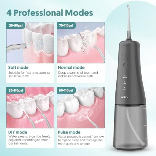Sejoy Water Flosser Cordless Rechargeable, Water Flossers Picks for Teeth Cleaning and Flossing, Water Flosser for Braces Kids-Oral Irrigator-DIY Mode 6 Jet Tips, IPX7 Waterproof-for Travel and Home 5