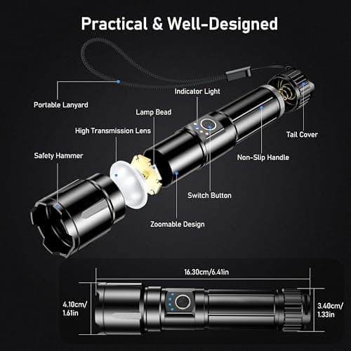Blukar Rechargeable Flashlight High Lumens, Super Bright LED Powerful Tactical Torch - 5 Light Modes, Zoomable, Long Lasting, Waterproof Handheld Flash Light for Emergency, Camping, Hiking 7
