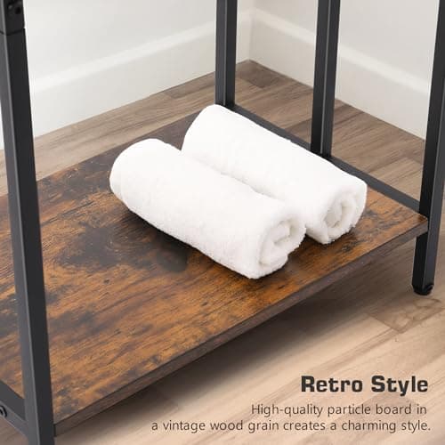 Freestanding Towel Rack Stand for Bathroom, 3 Tier Blanket Ladder Holder, Towel Drying and Display Rack with Shelf, Metal Blanket Rack, Farmhouse Rustic Brown and Black 7