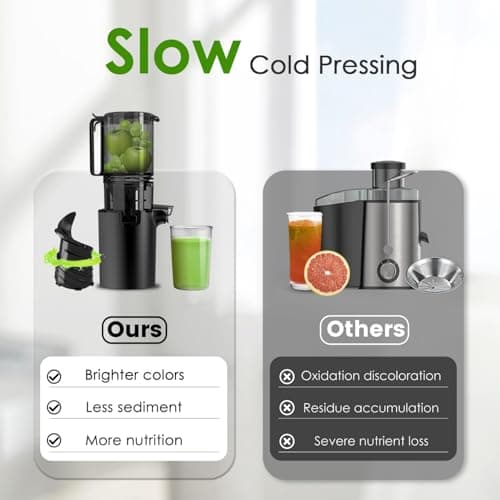Cold Press Juicer, 5.4" Wide Feed Chute Juice Extractor Machine with 400W, High Juice Yield, Slow Masticating Juicer for Whole Vegetables & Fruits, Black 5