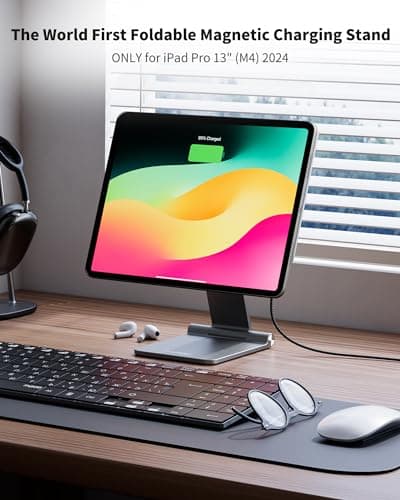 KU XIU Magnetic Wireless Charging Stand Only for iPad Pro 13" M4/M5 2025, Aluminum Alloy Foldable Holder Mount, 360° Adjustable Tablet Stand for Desk with 1M USB-C Cable for iPad Pro 13 inch M4/M5 8