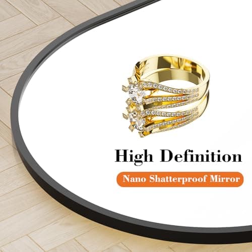 DUMOS Arched Full Length Mirror with Stand 64"x21" Floor Standing Aluminum Frame for Bedroom Body Hanging Leaning Modern Simple Home Decor Shatter-proorf Nano Glass Wall Living Room Cloakroom Black 5