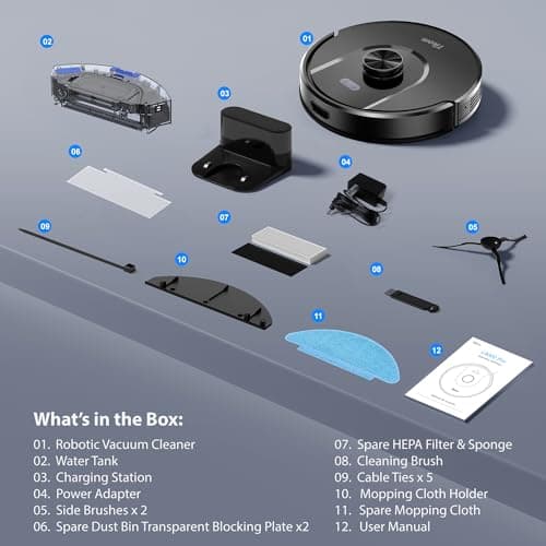 Tikom Robot Vacuum and Mop Combo, 6000Pa Automatic Robotic Vacuum Cleaner, Smart Mapping, 150 Min Max, Ideal for Pet Hair, Hardfloors, Carpets, Home(L8000 Pro) 9