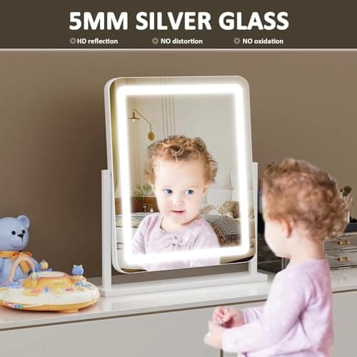 Gvnkvn Vanity Mirror with Lights, 17.3’’ LED Makeup Mirror Detachable 10X Magnification, Smart Touch Control, 3 Color Lighting Modes,360°Rotation Tabletop Make Up Mirror for Bedroom Bathroom 9