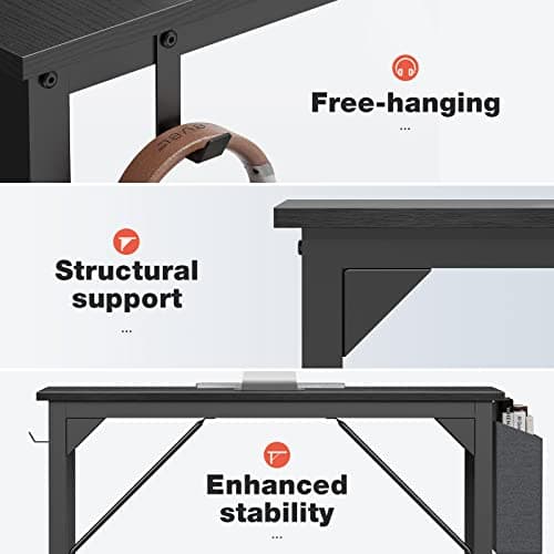 OLIXIS Computer Desk, 48 Inch Home Office Work Study Writing Student Kids Bedroom Wood Modern Simple 2 Person PC Table with Storage Bag & Headphone Hooks 6