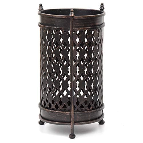 Dualplex Super Quality Umbrella Stand Umbrella Holder Antique Look Metal Entry Hallway Décor Round Style w/Removable Drip Tray Home Office Rack Umbrellas Canes Walking Sticks Gift Idea 16" Tall