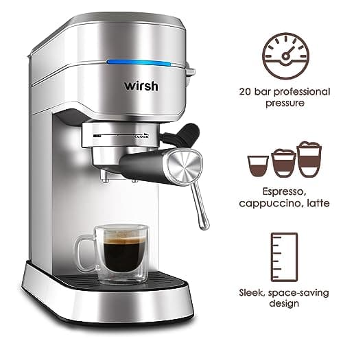 wirsh Espresso Machine,20 Bar Espresso Maker with Commercial Steamer for Latte and Cappuccino, Expresso Coffee Machine with 42 oz Removable Water Tank,Stainless Steel (Home Barista) 7