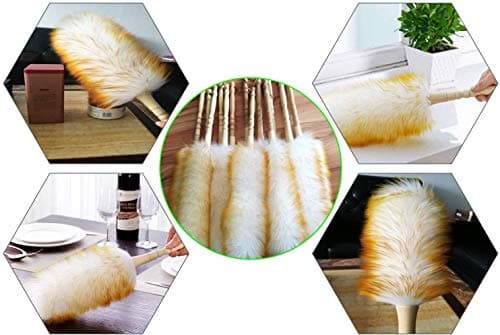 J&A Lambswool Dusters with Solid Wooden Handle, Flexible Head, Anti-Static, Comfortable Grips 17.8 inchs Long Feather Duster for Office, Home and Car etc. 7