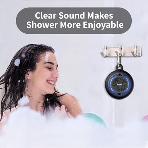 SOWO Shower Speaker Bluetooth Waterproof | Small Portable Wireless Bluetooth Speaker with Clip | Powerful Bass and Louder Volume | Colorful Lights and Lightweight | for Bathroom,Travel,Beach | Black 6