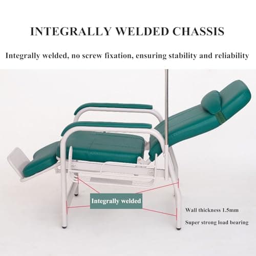 Fully Reclining Reception Chair Waiting Room Medical Chairs, Adjustable Infusion Chair with IV Pole Stand, Blood Drawing Chair Soft Padded Seat, First Aid Room Examination Recliner Chair (Blue) 5