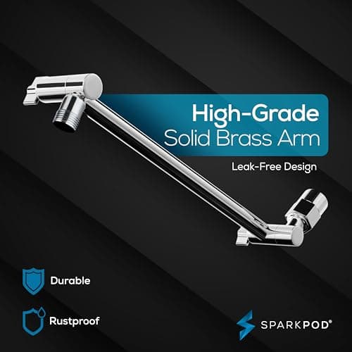 SparkPod Round Rain Shower Head with Extension Arm - Height Adjustable Shower Head with High Pressure Performance - Easy 1-Minute Installation (11" Arm Extension, Luxury Polished Chrome) 9