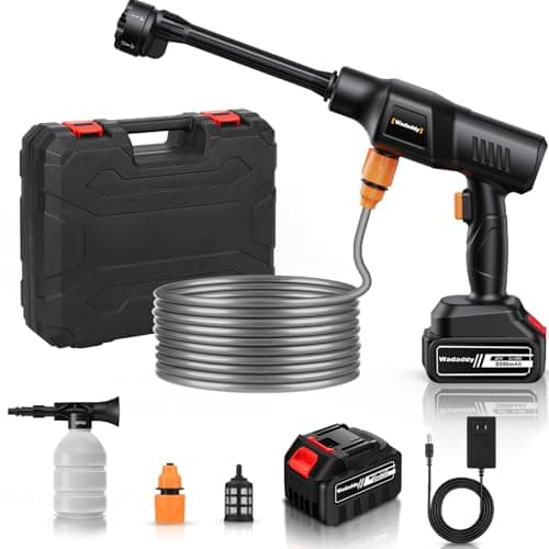 Wadaddy Cordless Power Washer, 900 PSI Cordless Pressure Washer, Portable Power Washer with 3.0Ah Battery&Charger & 6-in-1 Nozzle, 17FT Drain Hose, Portable Pressure Washer for Car WashHomeYard