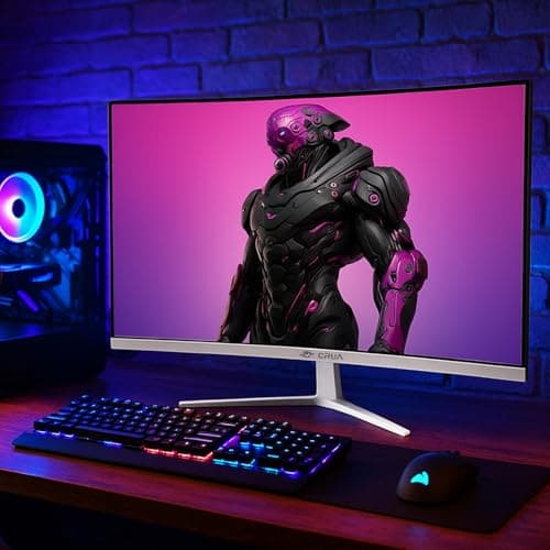 CRUA 27" Curved Gaming Monitor, FHD 1920x1080P, 165Hz/200Hz Computer Monitor, 1800R VA Screen, 120% sRGB, Support AMD FreeSync, Blue Light Filter, HDMI & DP, Wall Mount Install- White 7