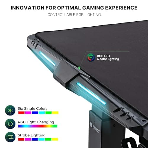 EUREKA ERGONOMIC 65 inch Electric Height Adjustable Gaming Desk Standing Desk, Large Computer Table with RGB LED Lights and Extended Gaming Mouse mat for Gaming and Home Office,Black 6
