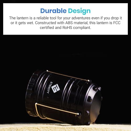 Etekcity Lantern Camping Essentials Lights, Led Flashlight for Power Outages, Battery Operated Lamp for Emergencies, Survival Gear, Hurricane Preparedness Items, Water Resistant, 2 Pack, Black 6