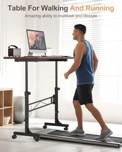 Amztabler Small Standing Desk Adjustable Height, Mobile Stand Up Desk with Wheels, 32 Inch Portable Rolling Desks for Walking Pad Treadmill Rusitc 7
