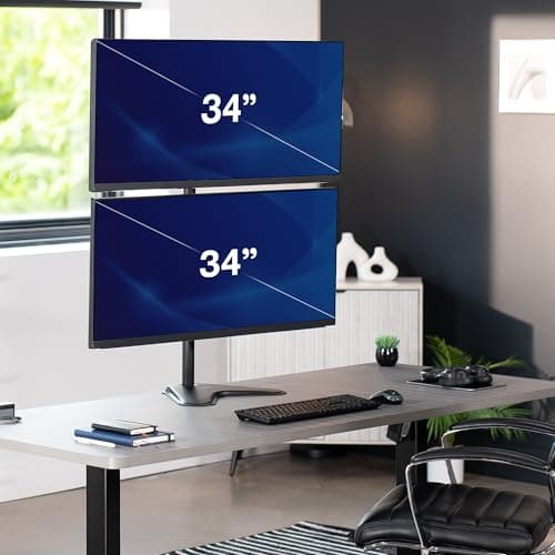VIVO Dual Monitor Desk Stand Free-Standing LCD Mount, Holds in Stacked Vertical Position 2 Ultrawide Screens up to 34 inches, Black, STAND-V002L 2