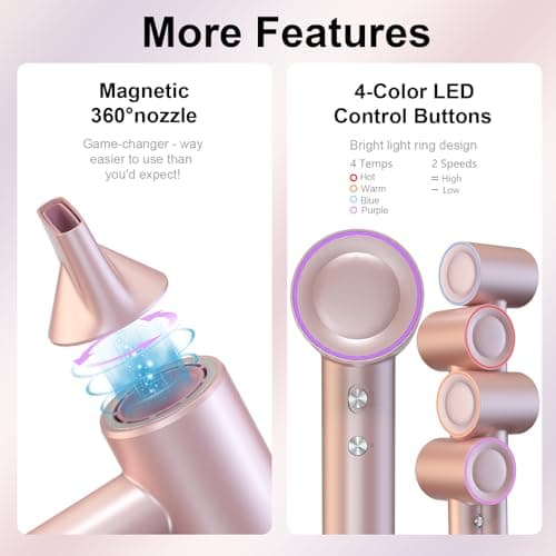 Hair Dryer, XSOOH 160000 RPM Small High-Speed Brushless Motor Travel Portable Blow Dryer for Curly Straightener Hair, Professional Quiet Negative Ionic Hair Dryer Nozzle 6