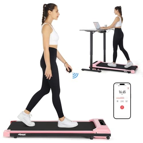 KRISRATE Walking Pad Treadmill Under Desk, App & Remote Controlle Quiet, Flat Portable Walking Pad with LED Display, Installation-Free Walking Machine for Home Office(Pink)