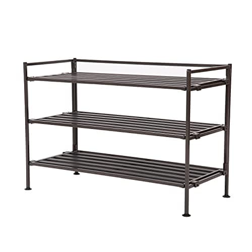 Seville Classics Sturdy Freestanding Storage Shelf for Bedroom, Closet, Entryway, Dorm Room Organizer Stackable Durable Metal Shoe Rack Espresso Slat, 3-Tier (NEW MODEL) 5