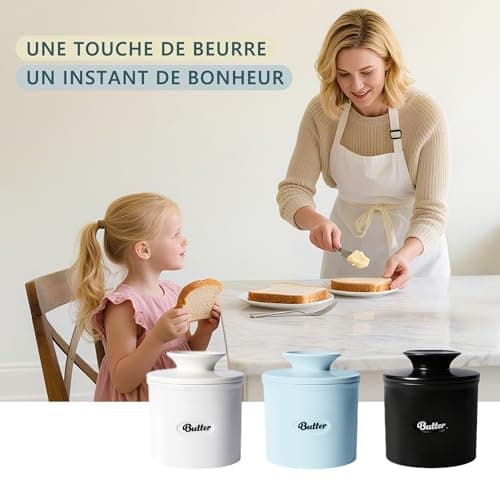 Rucoreon French Ceramic Butter Crock with Lid, 8.45oz Inverted Water Seal Butter Keeper for Soft, Spreadable Butter at Room Temperature, Lead-Free Dishwasher Safe 8