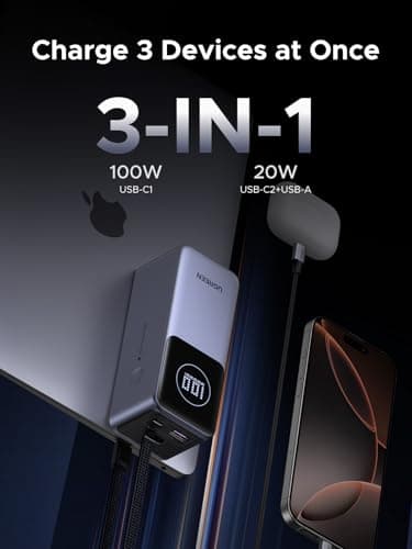 UGREEN Nexode Power Bank 20000mAh 130W with Built-in USB C Cable Laptop Travel Portable Charger, 80W Input, Fast Charging for MacBook Pro/Air/iPhone 17/16/iPad Pro/Galaxy S25 Ultra/Dell/HP and More 6